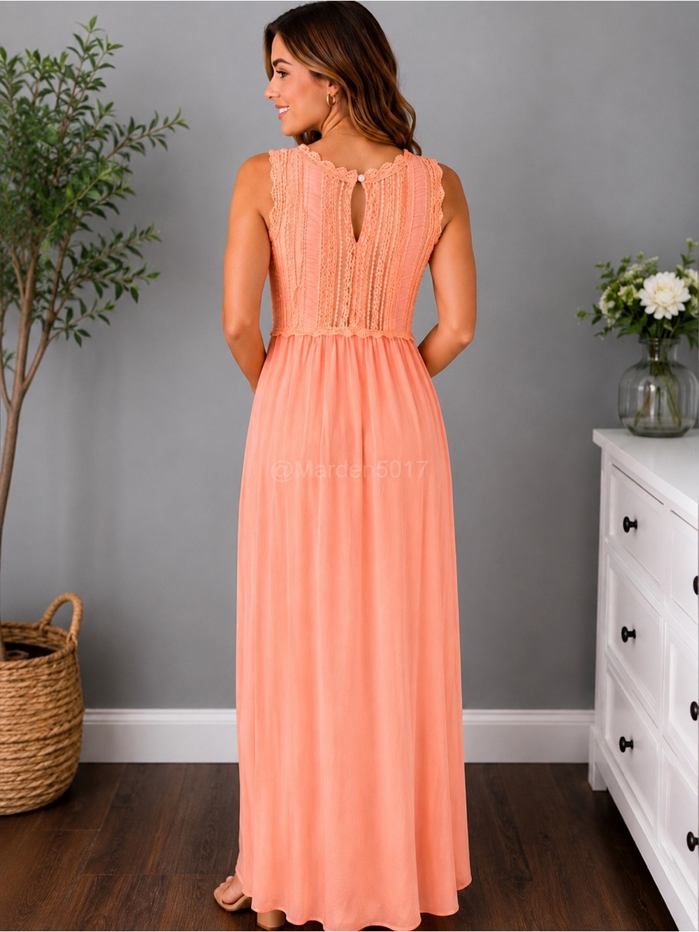 POL Sleeveless Lace Bodice Maxi Dress Coral Orange Sizes S, M , L - Picture 3 of 11